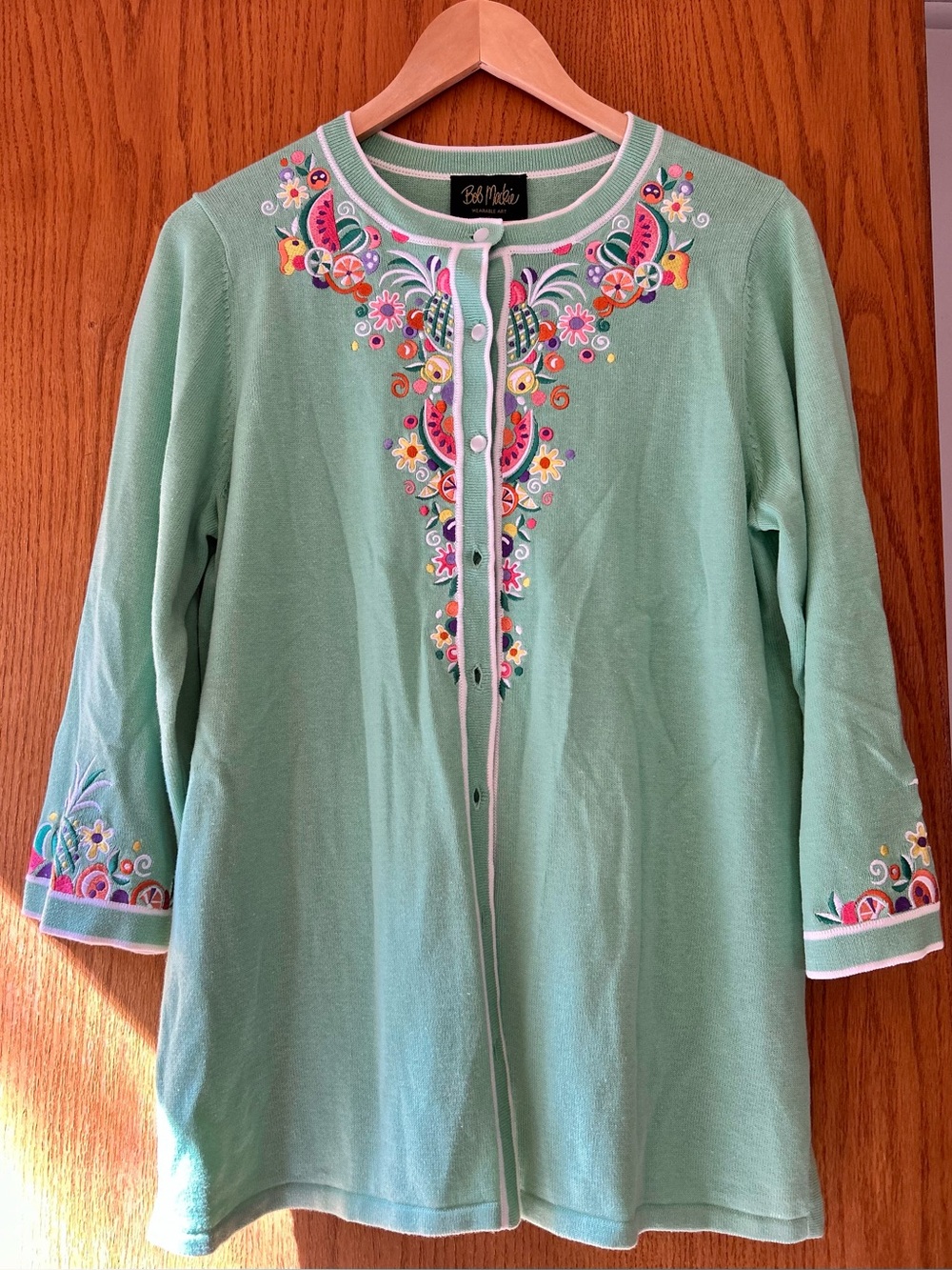 Bob Mackie Mint Green Embroidered Cardigan Blazer